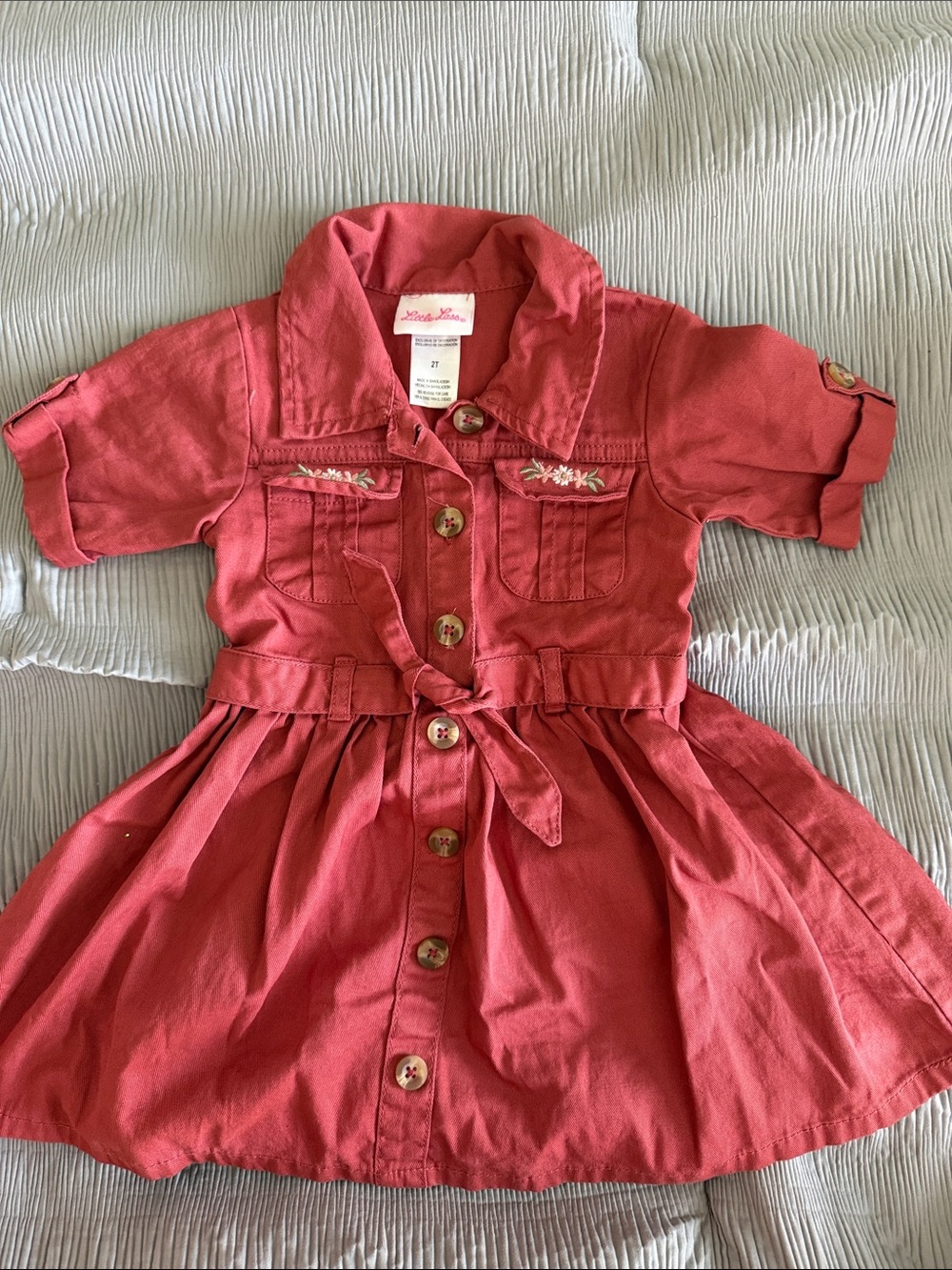 Little Lass Coral Button-Front Tie-Waist Casual Dress